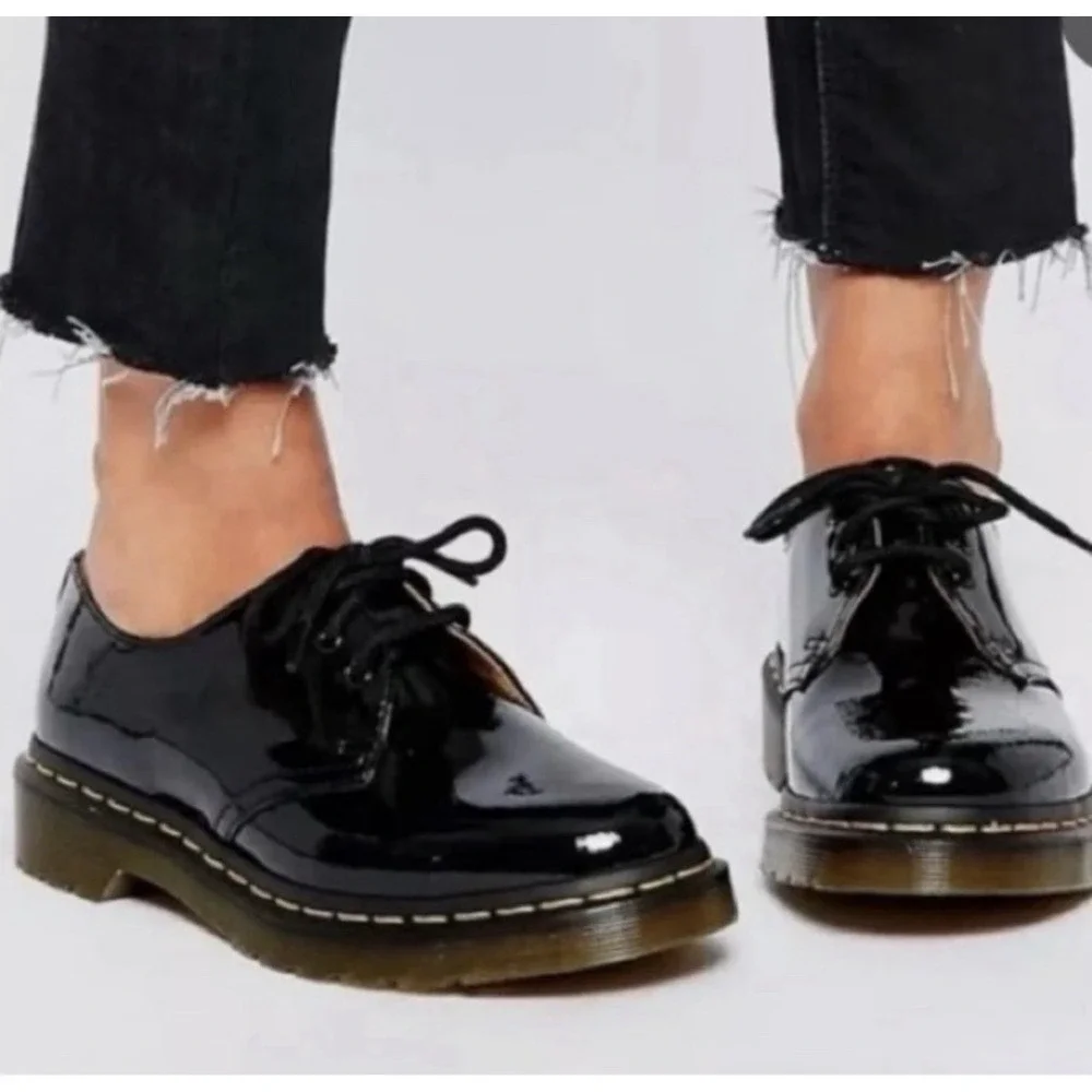 NEW DR. MARTENS 10084 AIRWAIR PATENT LEATHER BLACK OXFORD DRESS SHOES SZ 8L $160
